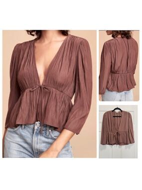 Aritzia Wilfred Shanina Tie-Front Blouse Long Sleeve Silky Top Size Small